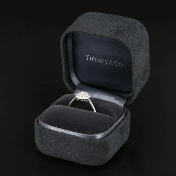 Tiffany & Co. Platinum Soleste Double Halo Diamond Ring - Picture 2 of 12